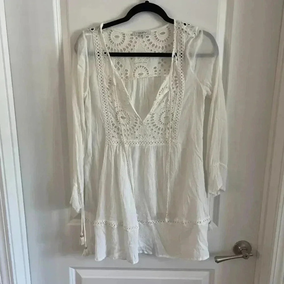 765 OndaDeMar White Eyelet Tunic Blouse Size Medium - Picture 2 of 7